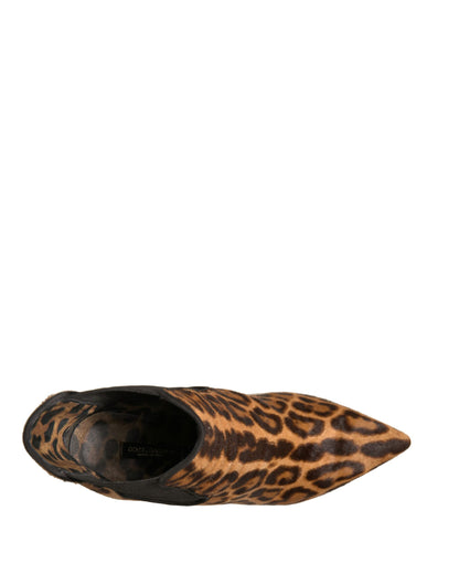 Dolce & Gabbana Braun Leopard Leder Stretch Heels Stiefel Schuhe