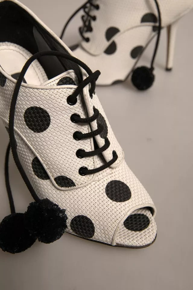 Dolce & Gabbana Weiß Schwarz Polka Dot Peep Toe Ankle Boots Schuhe
