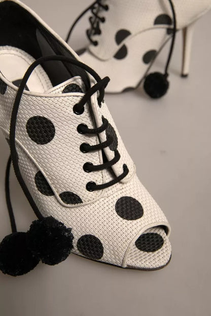 Dolce & Gabbana Weiß Schwarz Polka Dot Peep Toe Ankle Boots Schuhe
