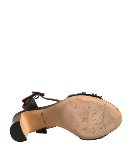Dolce & Gabbana Schwarze geprägte Nelkensandalen Schuhe mit Absatz