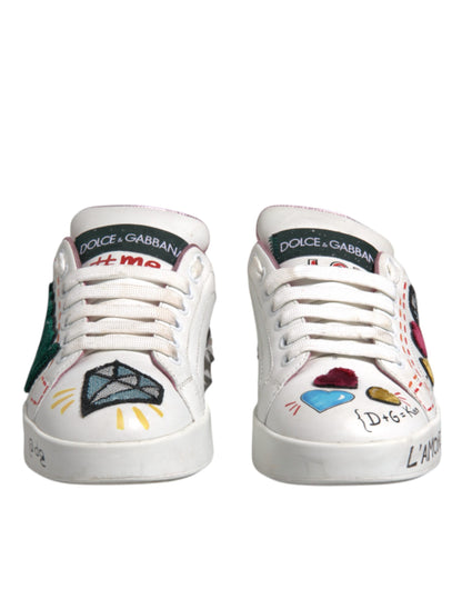 Dolce & Gabbana Weiß Pailletten Kristall Low Top Turnschuhe Schuhe
