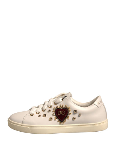 Dolce & Gabbana Weiß Leder Gold Rot Herz Turnschuhe Schuhe