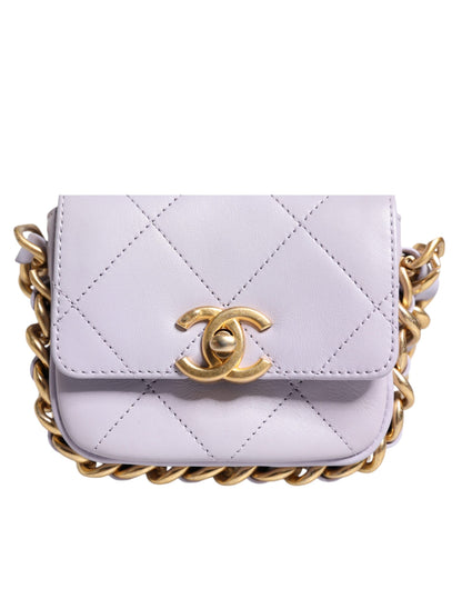 Chanel Blaue gesteppte Kalbsleder-Rahmenkette Mini-Crossbody-Tasche