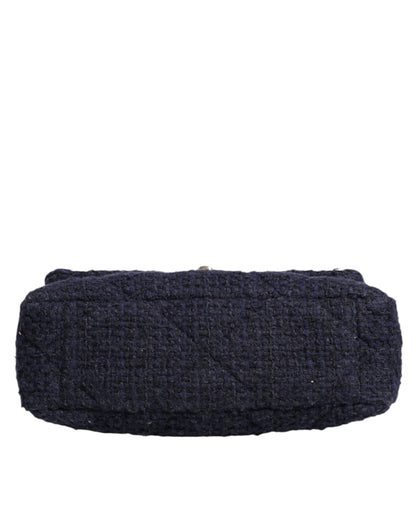 Chanel Dunkelblau Medium Flap Tweed CC Gold Gray Chain Umhängetasche