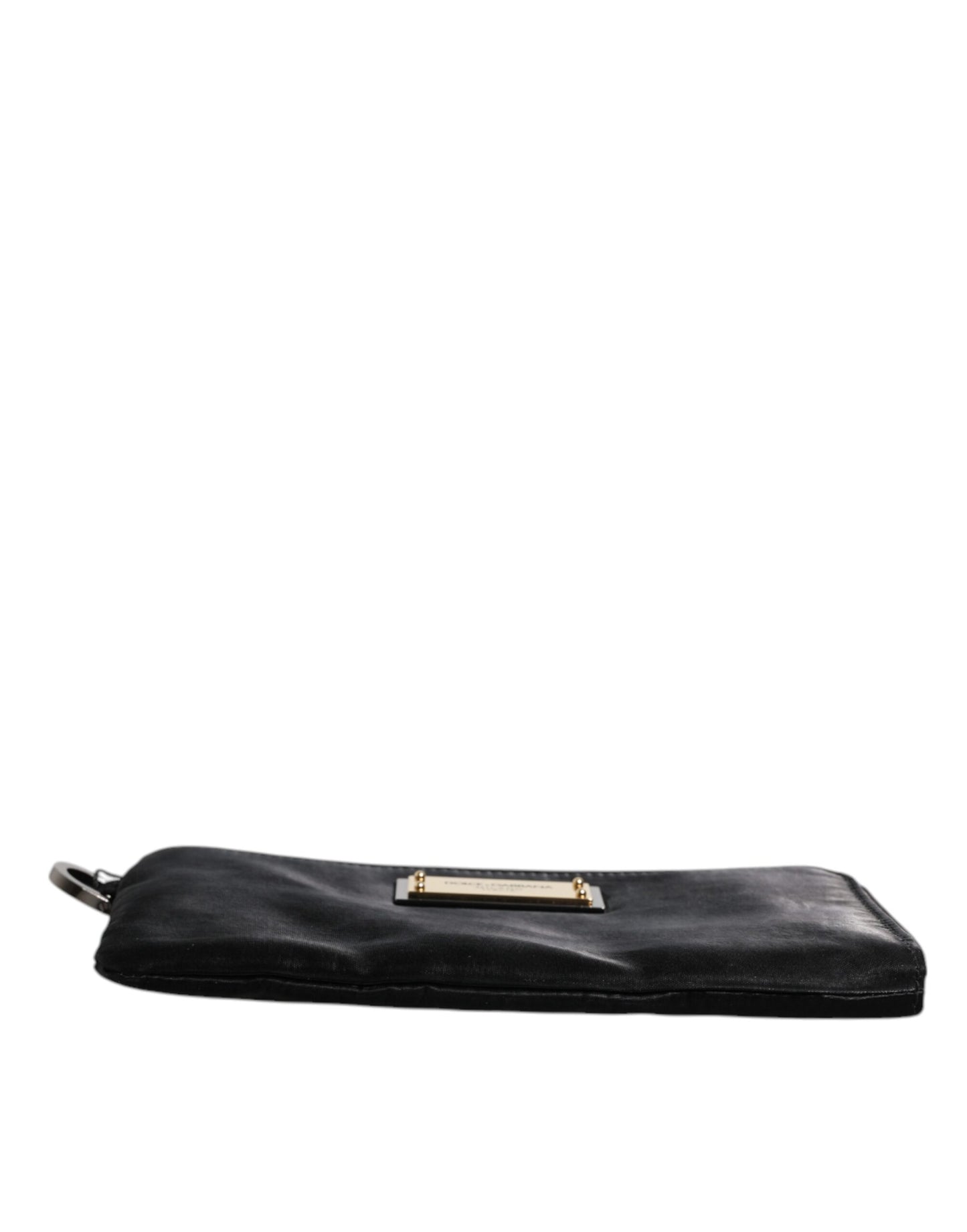 Dolce & Gabbana Schwarzes Nylon Logo Plaque Schlüsselanhänger Tasche Clutch