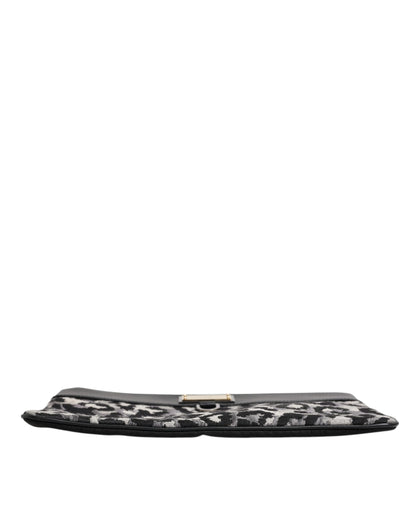 Dolce & Gabbana Mehrfarbige Leopard-Jacquard-Logo-Plakette Herren-Beuteltasche