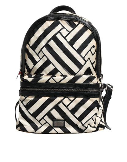 Dolce & Gabbana Schwarz Weiß Nylon Leder Travel Back Pack Tasche
