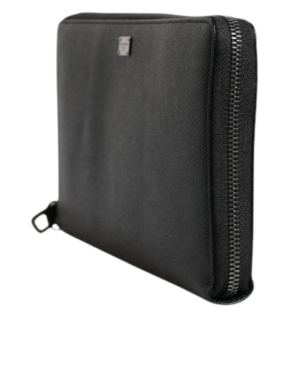 Dolce & Gabbana Schwarzes Kalbsleder Logo Zip Around Continental Brieftasche
