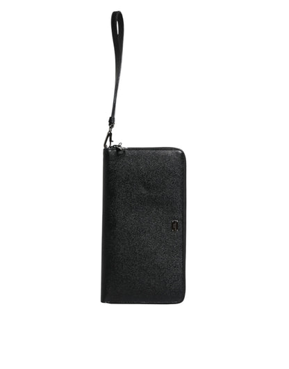 Dolce & Gabbana Schwarzes Kalbsleder Logo Zip Around Continental Brieftasche
