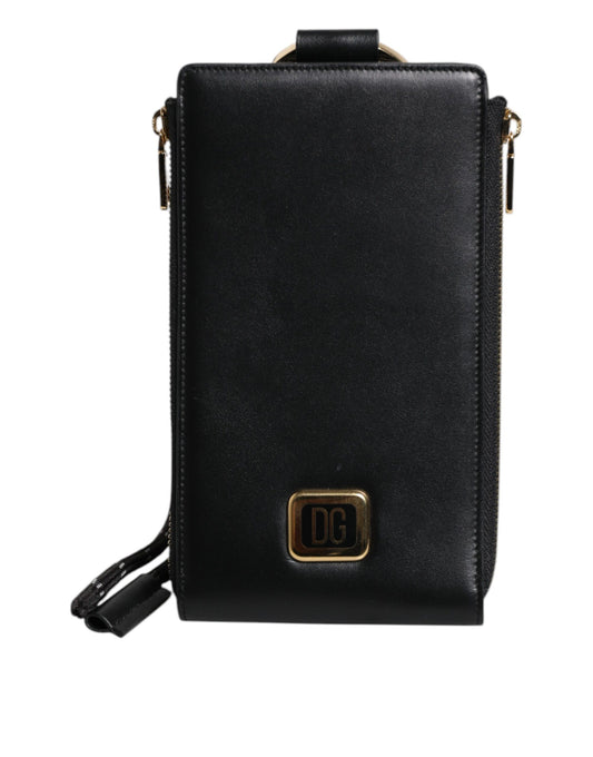 Dolce & Gabbana Schwarzes Leder Logo Plaque Halsband Karte Münze Brieftasche