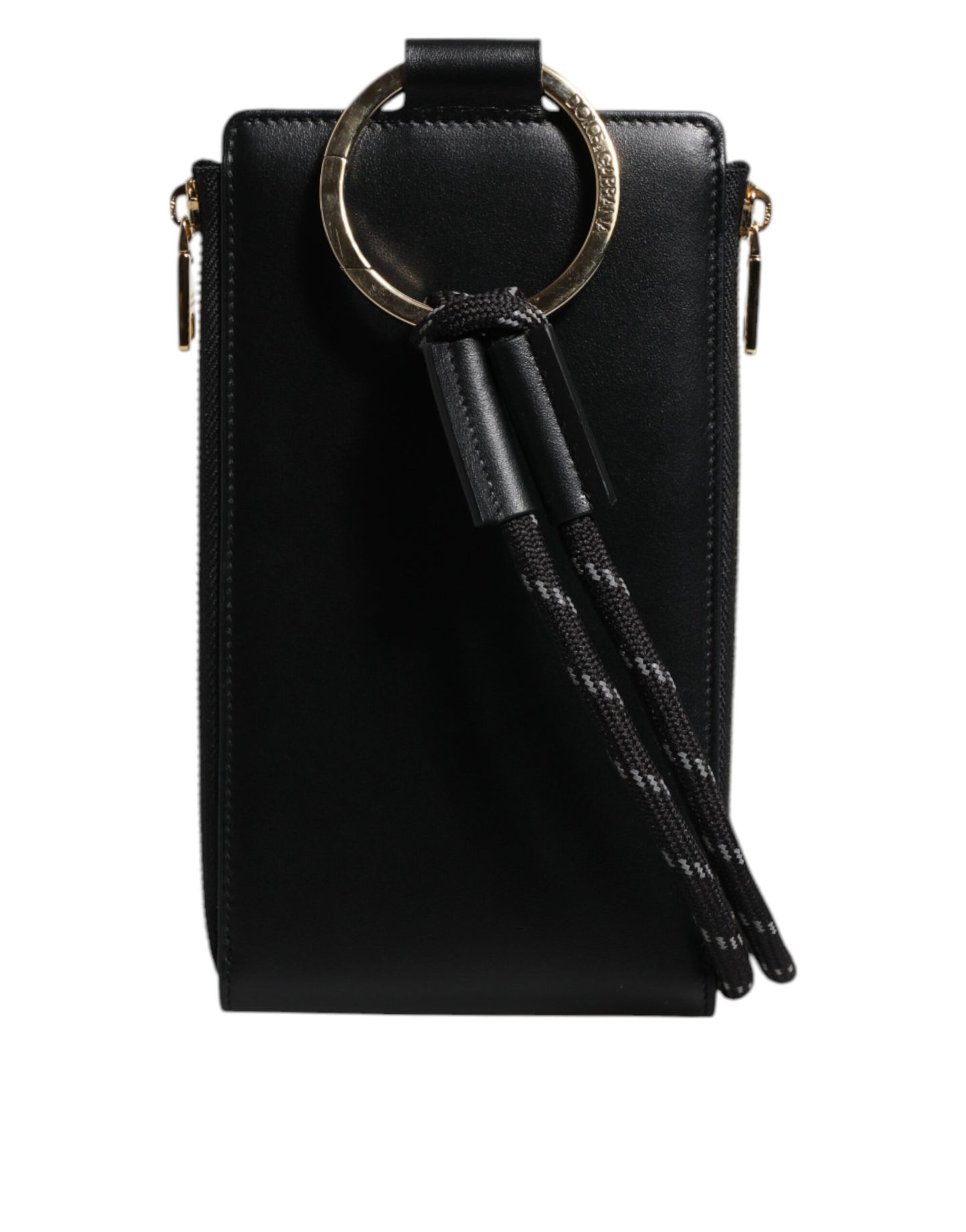 Dolce & Gabbana Schwarzes Leder Logo Plaque Halsband Karte Münze Brieftasche