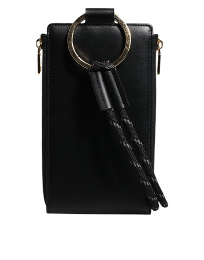 Dolce & Gabbana Schwarzes Leder Logo Plaque Halsband Karte Münze Brieftasche