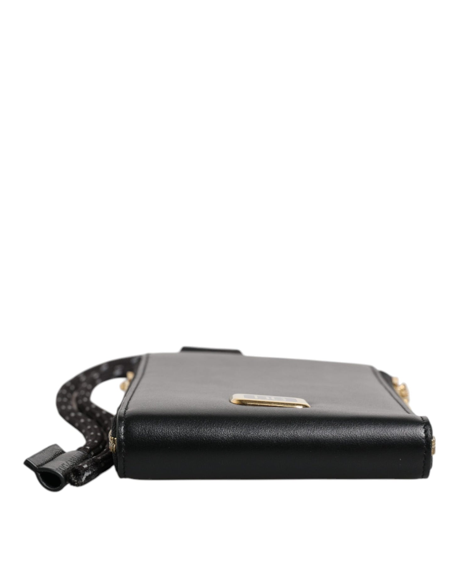 Dolce & Gabbana Schwarzes Leder Logo Plaque Halsband Karte Münze Brieftasche