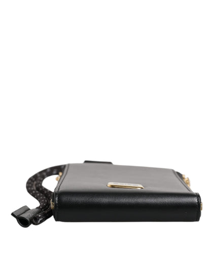 Dolce & Gabbana Schwarzes Leder Logo Plaque Halsband Karte Münze Brieftasche
