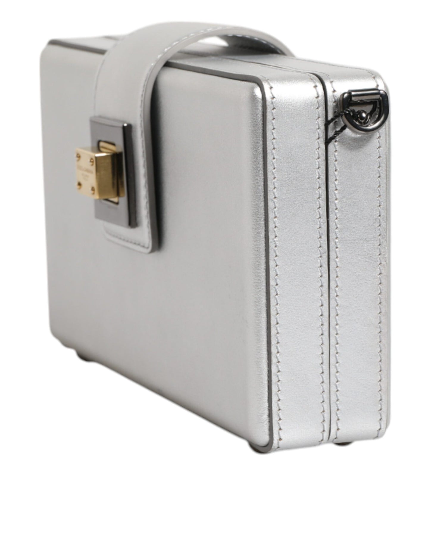 Dolce & Gabbana Metallic-Silber DG BOX Leder-Schulterriemen-Tasche