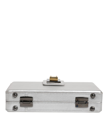 Dolce & Gabbana Metallic-Silber DG BOX Leder-Schulterriemen-Tasche