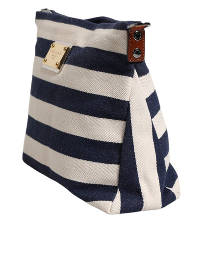 Dolce & Gabbana Blau-Weiß-Streifen Logo-Plakette Tote Bag