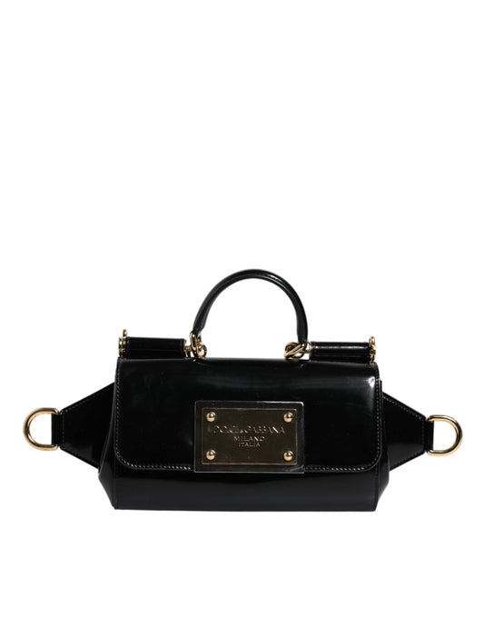 Dolce & Gabbana Schwarze DG Logo-Umhängetasche aus Kalbsleder