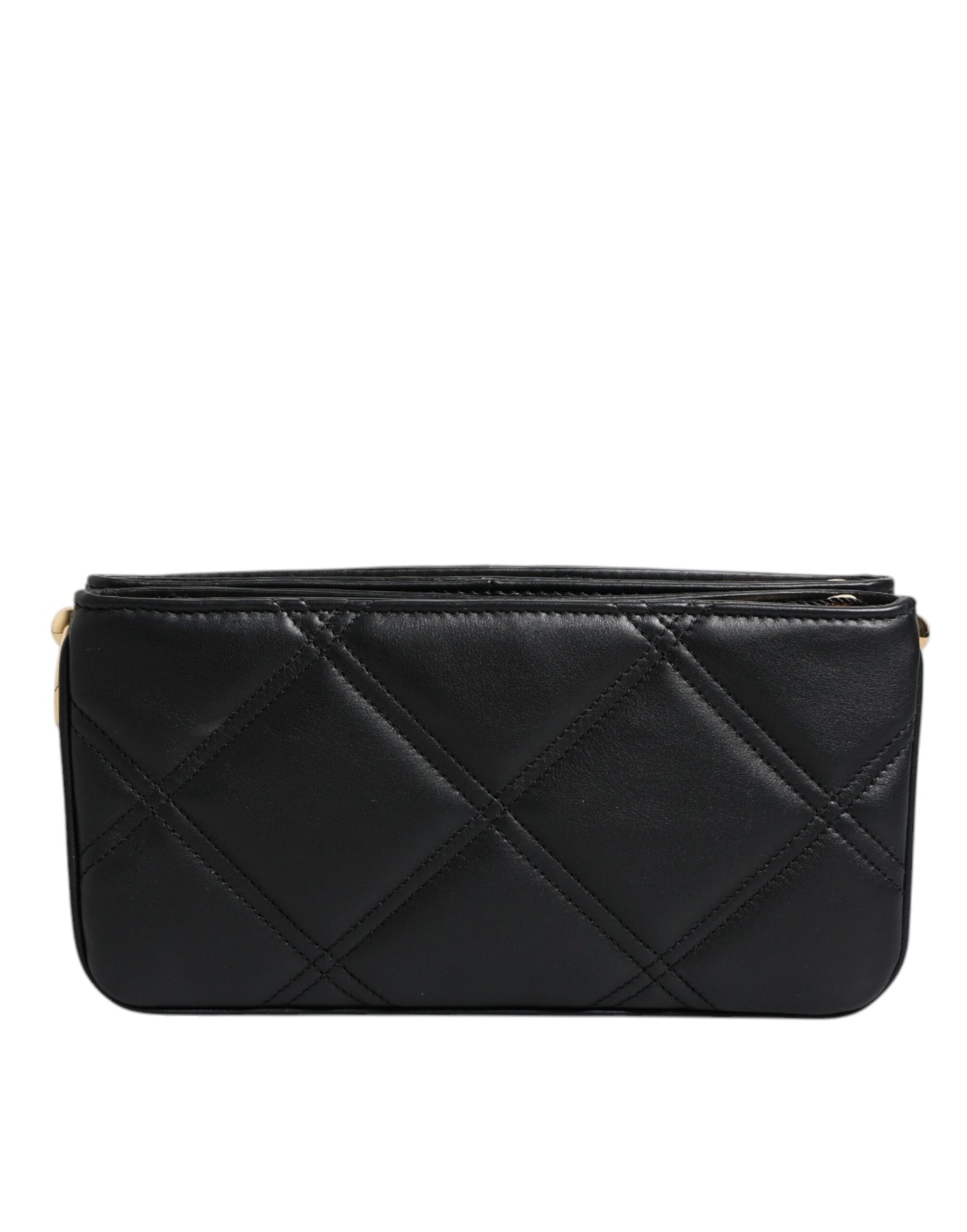 Dolce & Gabbana Schwarze Leder-Umhängetasche mit kristallbesetztem Logo