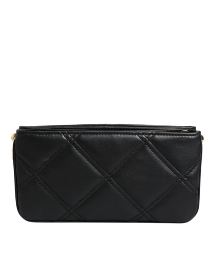 Dolce & Gabbana Schwarze Leder-Umhängetasche mit kristallbesetztem Logo