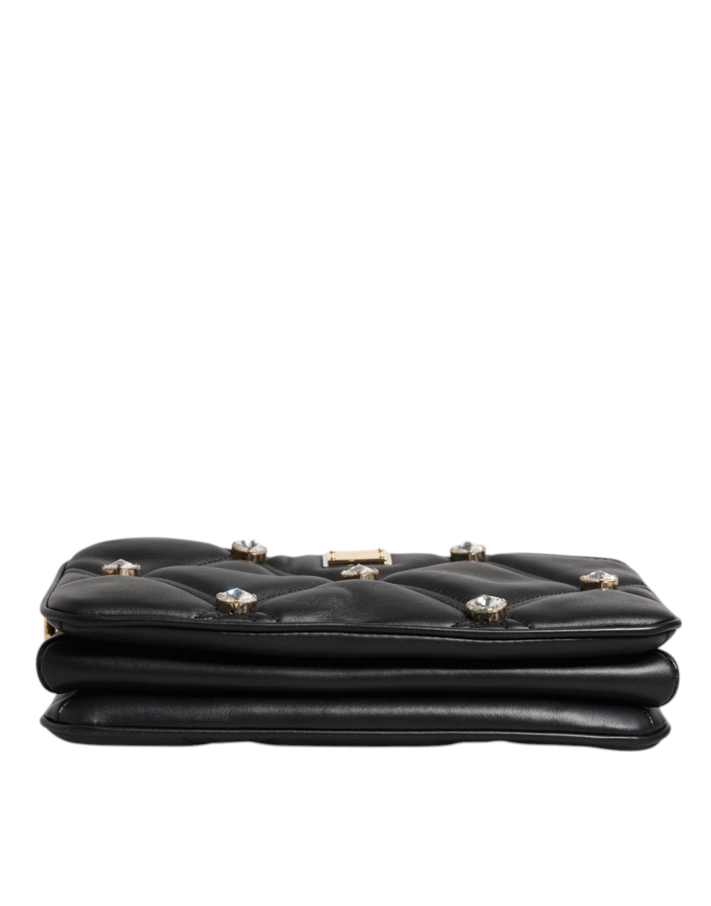 Dolce & Gabbana Schwarze Leder-Umhängetasche mit kristallbesetztem Logo