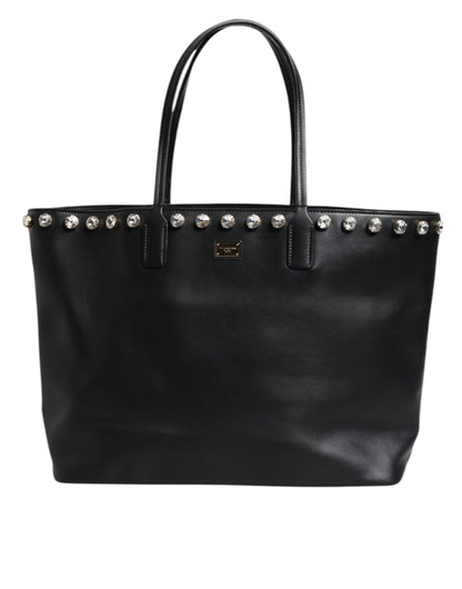 Dolce & Gabbana Schwarze Kristall-Leder Einkaufstasche für Frauen