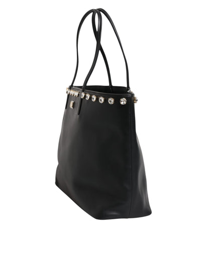 Dolce & Gabbana Schwarze Kristall-Leder Einkaufstasche für Frauen