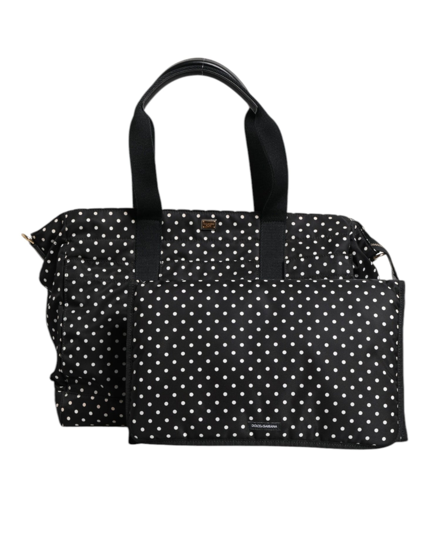 Dolce & Gabbana Schwarze PolkaDot Nylon Schulter Baby Tote Wickeltasche