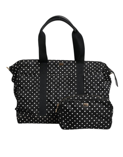 Dolce & Gabbana Schwarze PolkaDot Nylon Schulter Baby Tote Wickeltasche