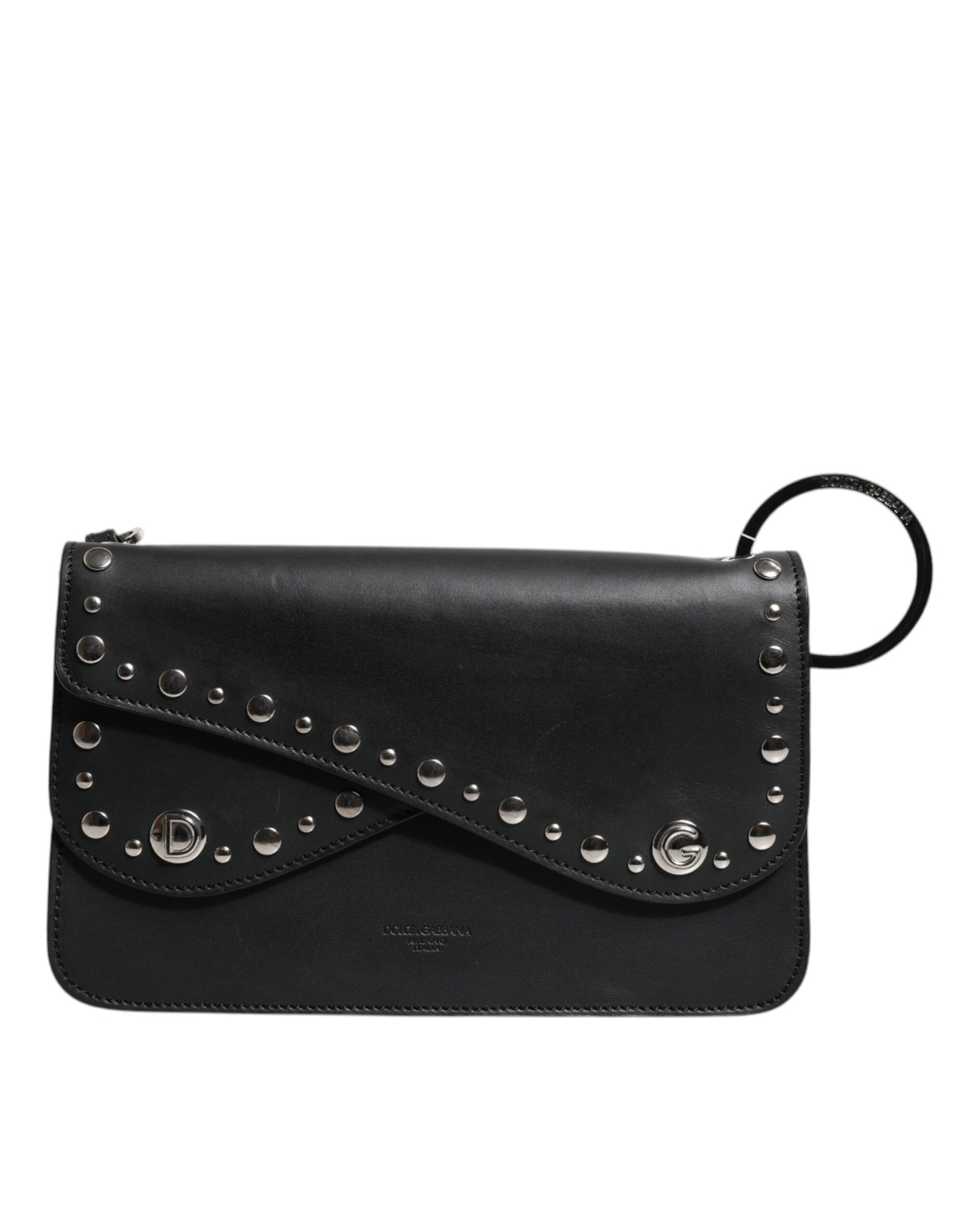 Dolce & Gabbana Schwarze kleine Schulter-Umhängetasche aus Leder mit Nieten