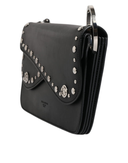 Dolce & Gabbana Schwarze kleine Schulter-Umhängetasche aus Leder mit Nieten