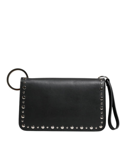 Dolce & Gabbana Schwarze kleine Schulter-Umhängetasche aus Leder mit Nieten