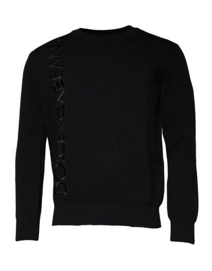 Dolce & Gabbana Schwarzer Nylon Logo Rundhalsausschnitt Pullover
