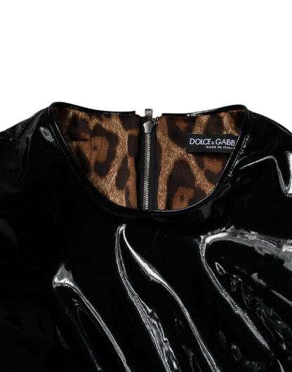 Dolce & Gabbana Schwarzes Lackleder Minikleid mit Puffärmeln