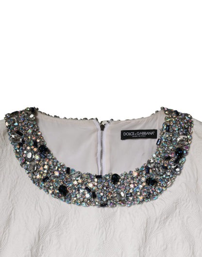 Dolce & Gabbana Weißes kristallverziertes Jacquard-Brokat-Minikleid