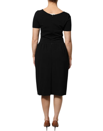 Emporio Armani Schwarzes Viskosekleid mit kurzen Ärmeln und Midikleid