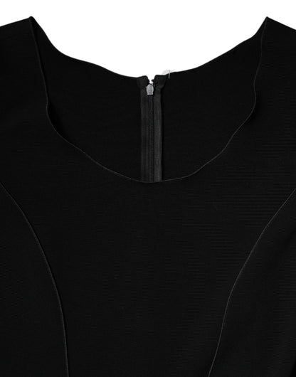 Emporio Armani Schwarzes Viskosekleid mit kurzen Ärmeln und Midikleid