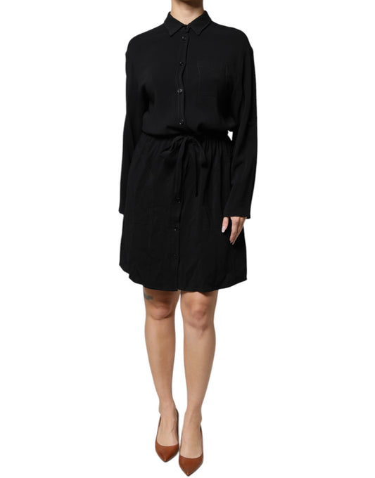 Emporio Armani Schwarzes Minikleid aus Viskose mit langen Ärmeln in A-Linie