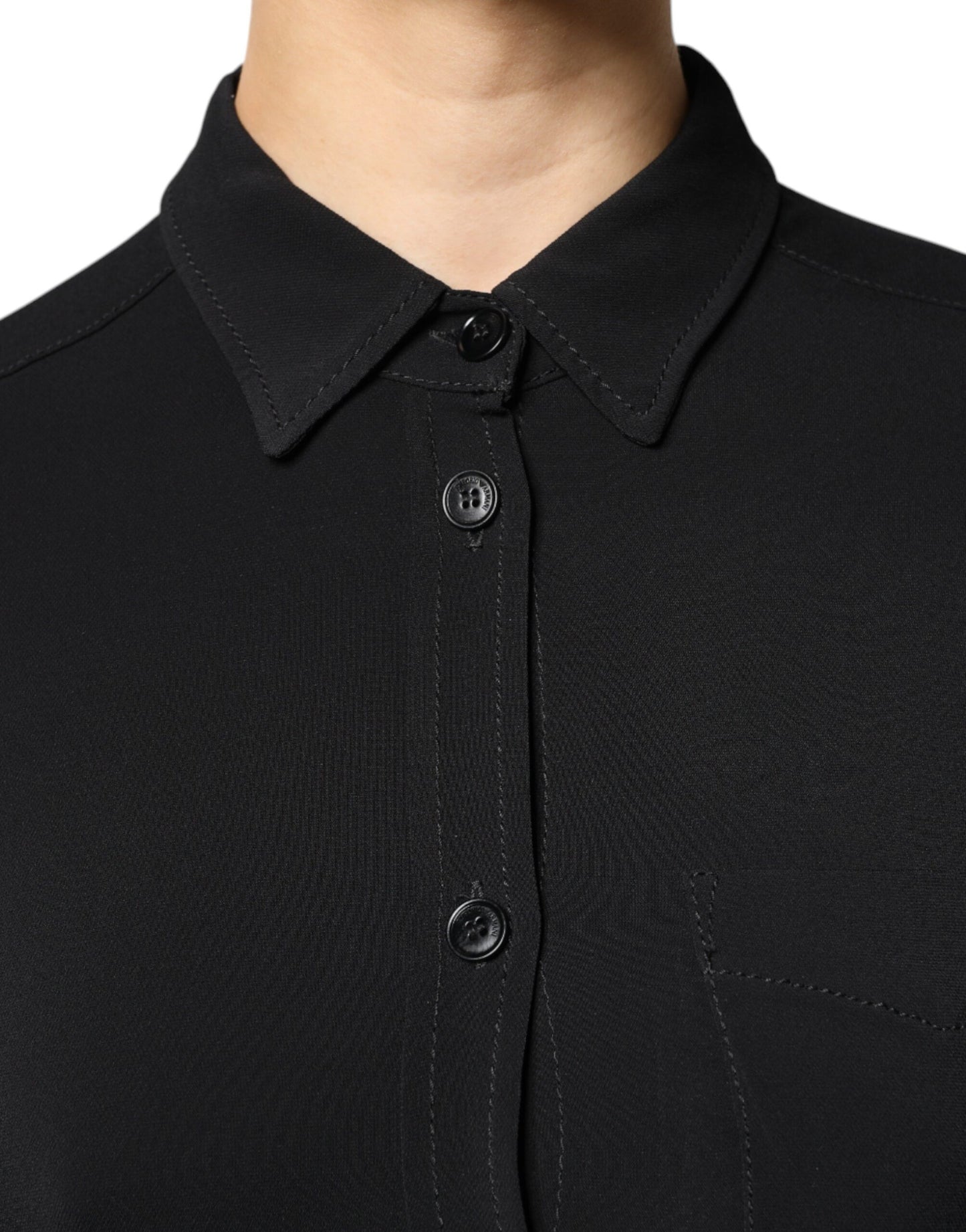 Emporio Armani Schwarzes Minikleid aus Viskose mit langen Ärmeln in A-Linie