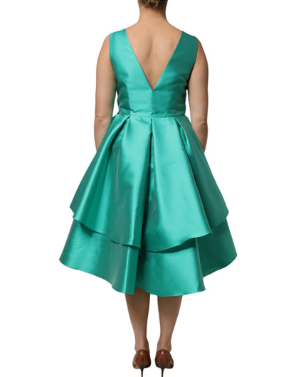 Alberta Ferretti Grünes Satin Polyester ärmelloses Kleid mit V-Ausschnitt in Schichten