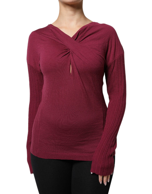 Roberto Cavalli Kastanienbrauner Pullover Schlüsselloch-Strickpullover