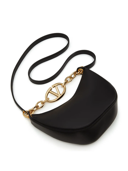 Valentino Garavani Schwarzes Leder Mini Hobo Vlogo Umhängetasche