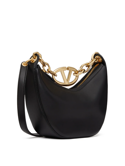 Valentino Garavani Schwarzes Leder Mini Hobo Vlogo Umhängetasche