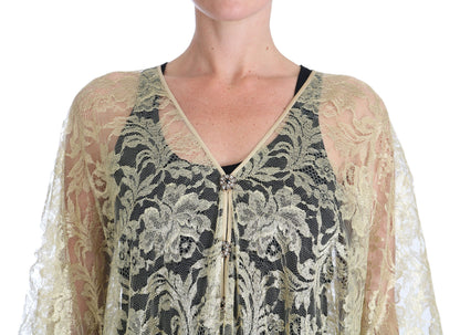 Dolce & Gabbana Gold Floral Spitze Kristall Kleid Cape Kleid