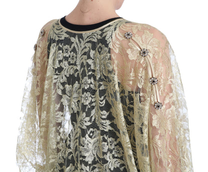 Dolce & Gabbana Gold Floral Spitze Kristall Kleid Cape Kleid