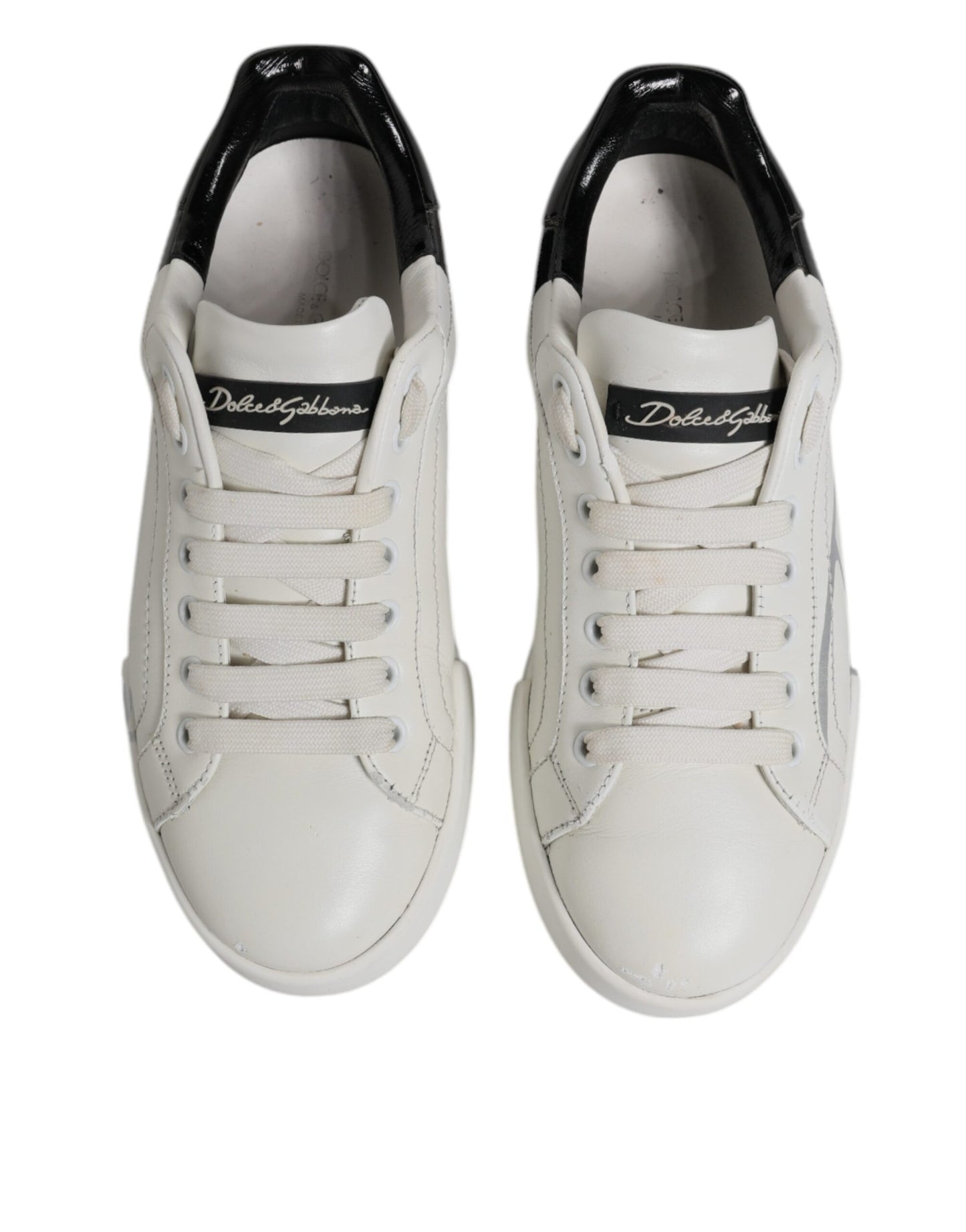 Dolce & Gabbana Weiß Schwarz Logo Portofino Herren Sneaker Schuhe