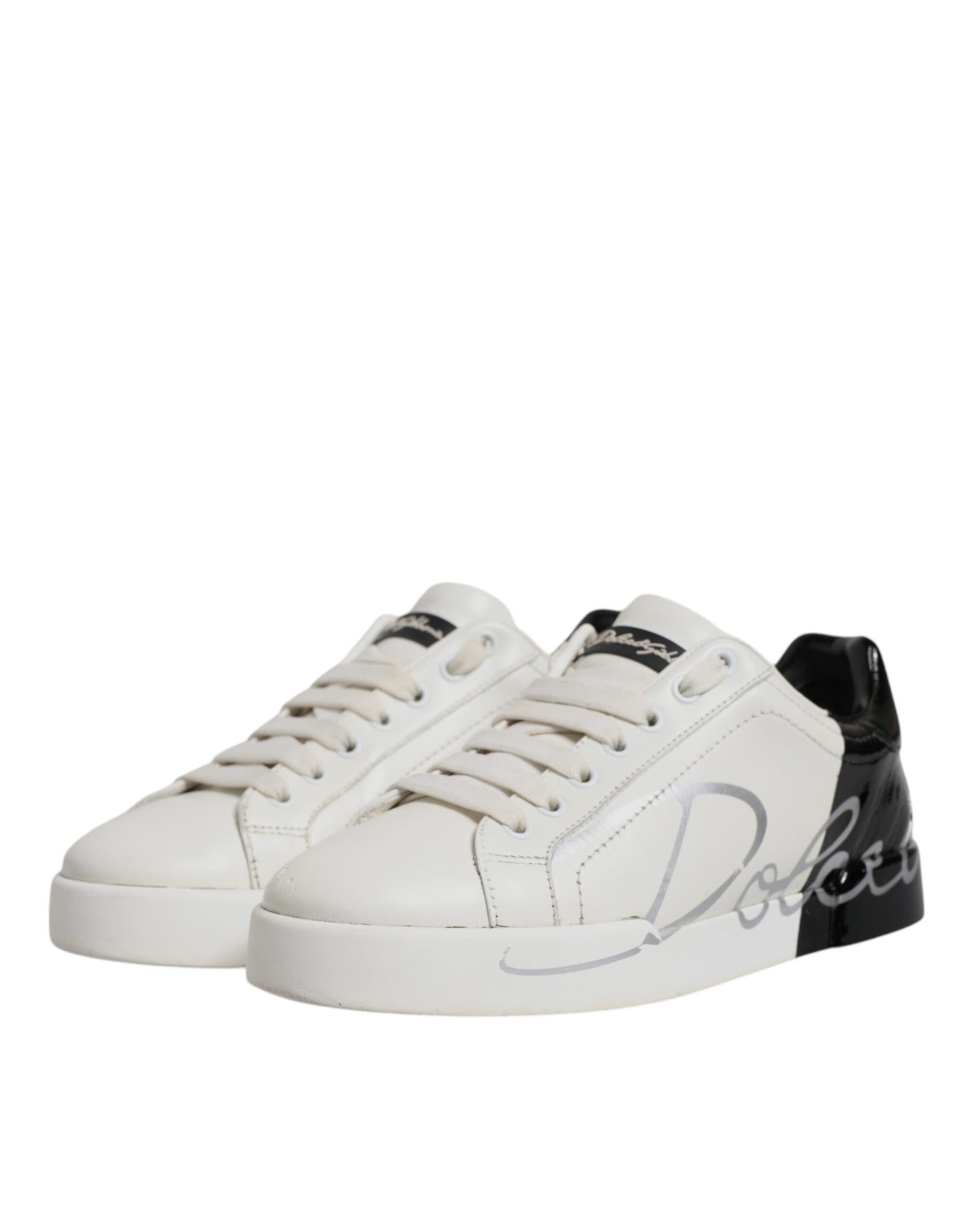 Dolce & Gabbana Weiß Schwarz Logo Portofino Herren Sneaker Schuhe