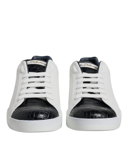 Dolce & Gabbana Weiß Schwarz Leder Portofino Sneaker Schuhe