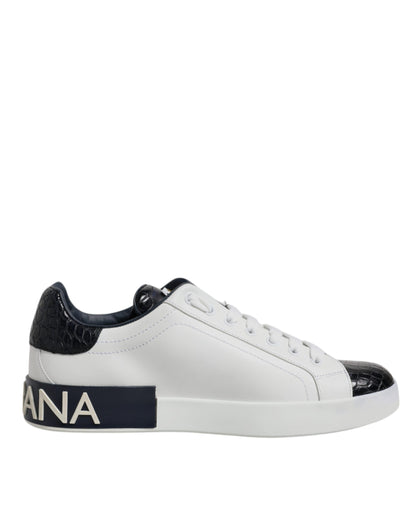 Dolce & Gabbana Weiß Schwarz Leder Portofino Sneaker Schuhe