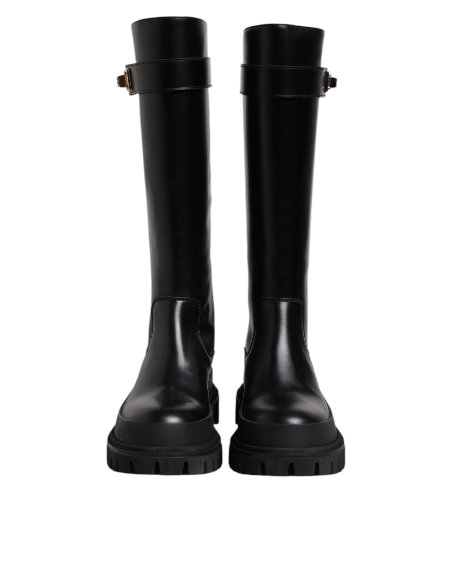 Dolce & Gabbana Schwarze DG Logo Kalb Leder Hohe Stiefel Schuhe